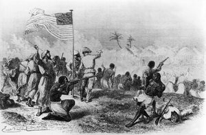 Attacco di Zimbiso alla ricerca di Livingstone 1871-1872 da Emile Antoine Bayard