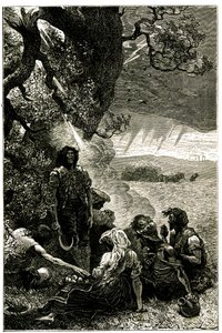 Gruppo di raccoglitori colpiti da un fulmine mentre si riparano sotto un albero durante un temporale da Emile Antoine Bayard