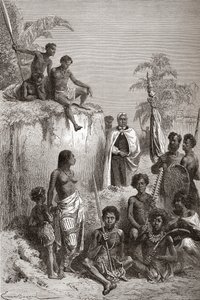 Re hawaiano Kamehameha I e i suoi guerrieri, illustrazione da 