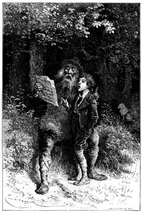 Illustrazione di Emile Bayard per il romanzo di Hector Malot "Sans Famille": Remi canta con Monsieur Vitalis, artista itinerante - musicista di strada, saltimbanco - Edizione Hetzel 1880
