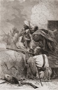 Ribelli afgani del nord che combattono i britannici nelle montagne di Hazara, Pakistan, durante il dominio britannico, 1878 da Emile Antoine Bayard