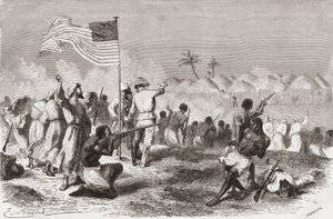 Attacco di Stanley a Zimbizo durante la sua spedizione nel 1871, illustrazione da 