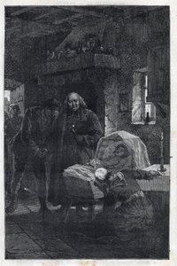 Il vescovo Myriel con una famiglia in lutto - Illustrazione di Emile Bayard (1837-1891) per "I miserabili - Prima parte: Fantine" di Victor Hugo (1802-1885) 1862 da Emile Antoine Bayard