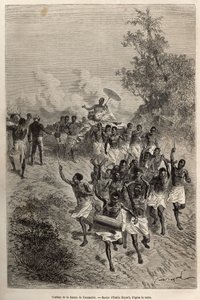 Il corteo della moglie di Cassemmbe passa davanti a Livingstone che la saluta, inciso da un disegno di Emile Bayard, illustrante l