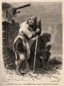 Due vecchie donne eschimesi, che indossano il costume delle donne della Groenlandia, stivali di pelle fino alle ginocchia, mutandine corte di pelle di foca e una tunica di pelle che cade davanti e dietro, nei pressi di Lichtenau, inciso dopo il disegno di  da Emile Antoine Bayard
