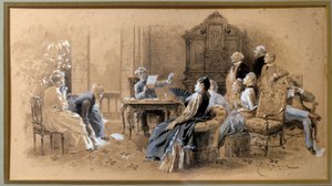 Scrittore Alexandre Dumas Jr. (1824-1895) che legge le sue opere da Emile Antoine Bayard