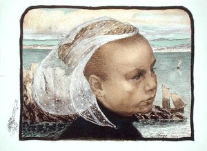 Testa di una ragazza bretone da Emile Auguste Wery