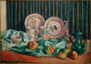 Natura morta con mele e ceramica bretone da Emile Bernard