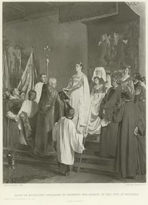 Maria di Borgogna giura di rispettare i diritti della Città di Bruxelles (incisione)