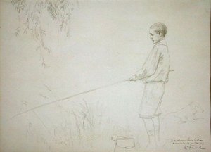 Giovane ragazzo che pesca da Emile Friant