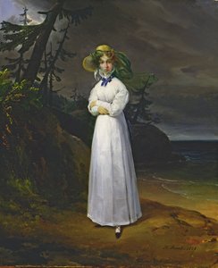 Giovane ragazza in un paesaggio romantico, 1825 da Emile Jean Horace Vernet