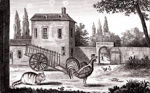 Il gallo, il gatto e il topo, favola di La Fontaine da Emile Joseph Alexandre Gouget