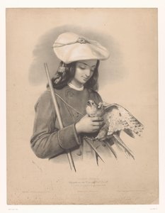 Pastore dei Pirenei con un falco in mano