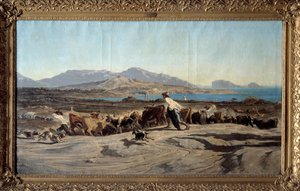Vista di Marsiglia presa dalle Aygalades, una passeggiata diurna. In primo piano giovani pastori con il gregge