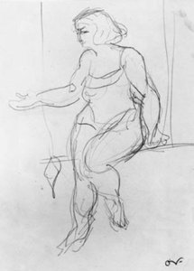 Acrobata femminile, seduta sul trapezio