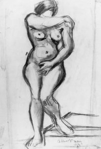 Modello femminile in piedi di fronte, schizzo