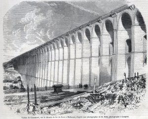 Viadotto di Chaumont sulla ferrovia da Parigi a Mulhouse. Incisione dopo un disegno di Ralph in "The Illustrous World", 09/05/1857. Collezione privata.