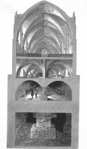 Sezione della cucina, delle cantine e delle catacombe della scuola secondaria di Napoleone a Parigi da Emile Theodore Therond