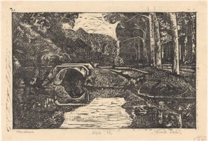 Ponte su un canale in un bosco da Emilius Wilhelmus Dehé (signed by artist)