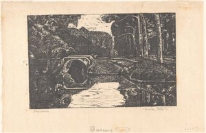 Ponte su un fossato in un bosco da Emilius Wilhelmus Dehé (signed by artist)
