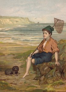 Ragazzo con una rete da pesca al mare da Emily Jane Harding Andrews