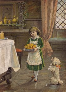 Ragazza che porta una ciotola di frutta (cromolitografia) da Emily Jane Harding Andrews