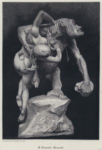 Gorilla che rapisce una donna (incisione) da Emmanuel (after) Fremiet