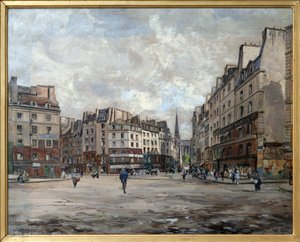 Place Maubert nel 1888, Dipinto a olio di Emmanuel Maurice Lansyer (1835-1893), parte di una serie di tele commissionate dalla Prefettura della Senna per l