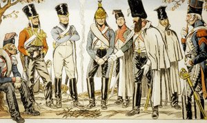 Armée Française 1810 da sinistra a destra cavaliere leggero lanciere Houzard-cavaliere Dutrain Dragone da Emmanuel Poire Caran D