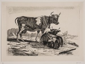 Due mucche in un paesaggio da Emmerik Høegh Guldberg
