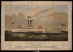 Il famoso piroscafo Providence della Narragansett Steamship Co., comandato da Benj M Simmons... (litografia) da Endicott Endicott