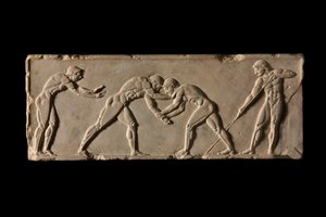 Base del giocatore di palla, lato anteriore. Parte della base del giocatore di palla di Endoios. Da Atene, c. 510 a.C. da Endoeus
