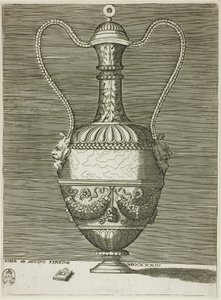 Vaso con due maschere grottesche, tavola sei da Una serie di vasi disegnati dall