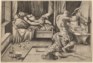 Venere reclinata con Vulcano alla sua fucina da Enea Vico after Parmigianino