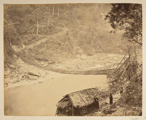 Ponte sospeso di canne sul Teesta, verso il Bhootan. Vedute di Darjeeling. 1870 da English Photographer