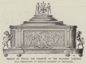 Scrigno in cui la Libertà della Drapers Company è stata presentata al Principe Carlo di Danimarca da English Photographer