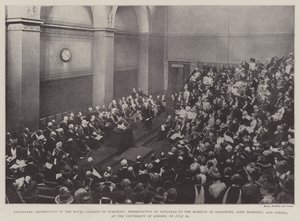 Celebrazione del centenario del Royal College of Surgeons, presentazione dei diplomi al Marchese di Salisbury, Lord Rosebery e altri, all