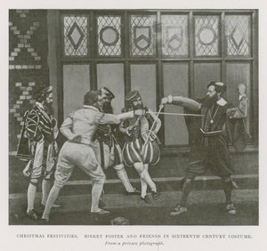 Festività natalizie. Artista inglese Myles Birket Foster e amici in costume del XVI secolo (foto b/n) da English Photographer