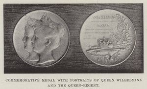 Medaglia commemorativa con ritratti della regina Guglielmina e della regina reggente