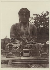 Daibutsu, Il Sacro Buddha, a Kamakura, Giappone (foto b/n)
