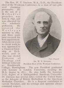 Dr W T Davison, presidente eletto della Conferenza Wesleyana