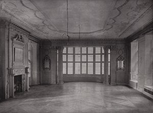 Salotto, vista sulla baia, Ashorne Hill House, vicino a Leamington, Inghilterra