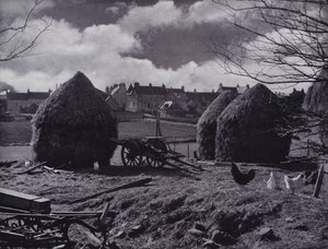 Mucchi di fieno e tetti del villaggio a Oxton, Lauderdale da English Photographer