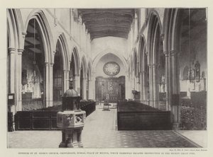 Interno della Chiesa di St Giles, Cripplegate, luogo di sepoltura di Milton, che ha evitato per poco la distruzione nel recente grande incendio da English Photographer