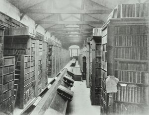 Biblioteca, Sion College, Victoria Embankment, Città di Londra, 1885