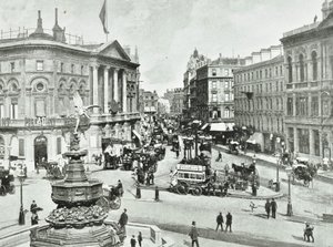 London Pavilion, Piccadilly Circus: vista est, 1896 da English Photographer