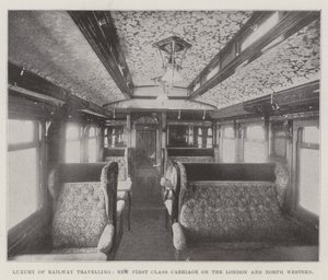 Lusso del viaggio in treno, nuova carrozza di prima classe sulla London and North Western da English Photographer