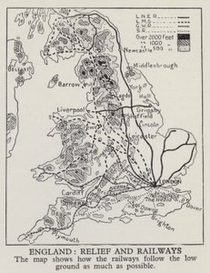 Mappa che mostra come le ferrovie in Inghilterra seguono il terreno basso il più possibile da English Photographer