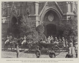 Matrimonio della pronipote maggiore della regina, la principessa Feodora di Sassonia-Meiningen, con il principe Henry XXX di Reuss, la sposa e lo sposo che lasciano la chiesa dopo la cerimonia da English Photographer