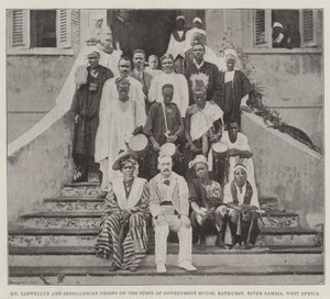 Mr Llewellyn e i capi senegalesi sui gradini della Government House, Bathurst, fiume Gambia, Africa occidentale da English Photographer